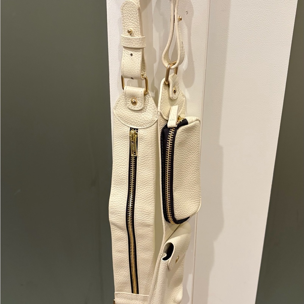 Bandolier Cream Leather Crossbody Strap Bag with Pouches